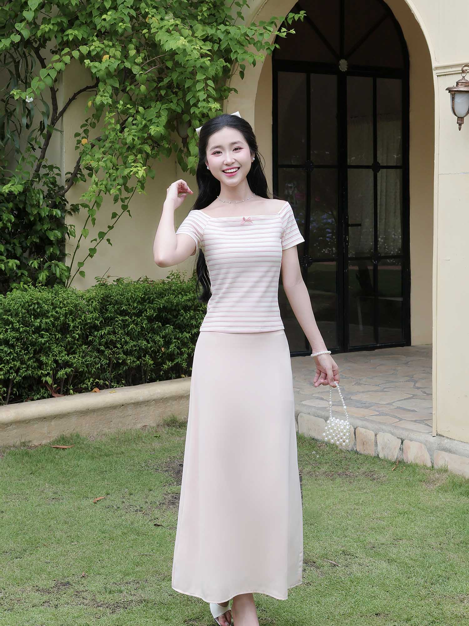 Áo thun sọc bẹt vai