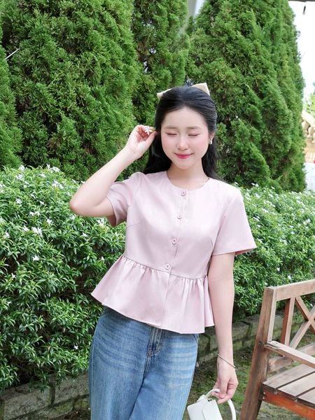  Áo cổ tròn nhún eo cơ bản 