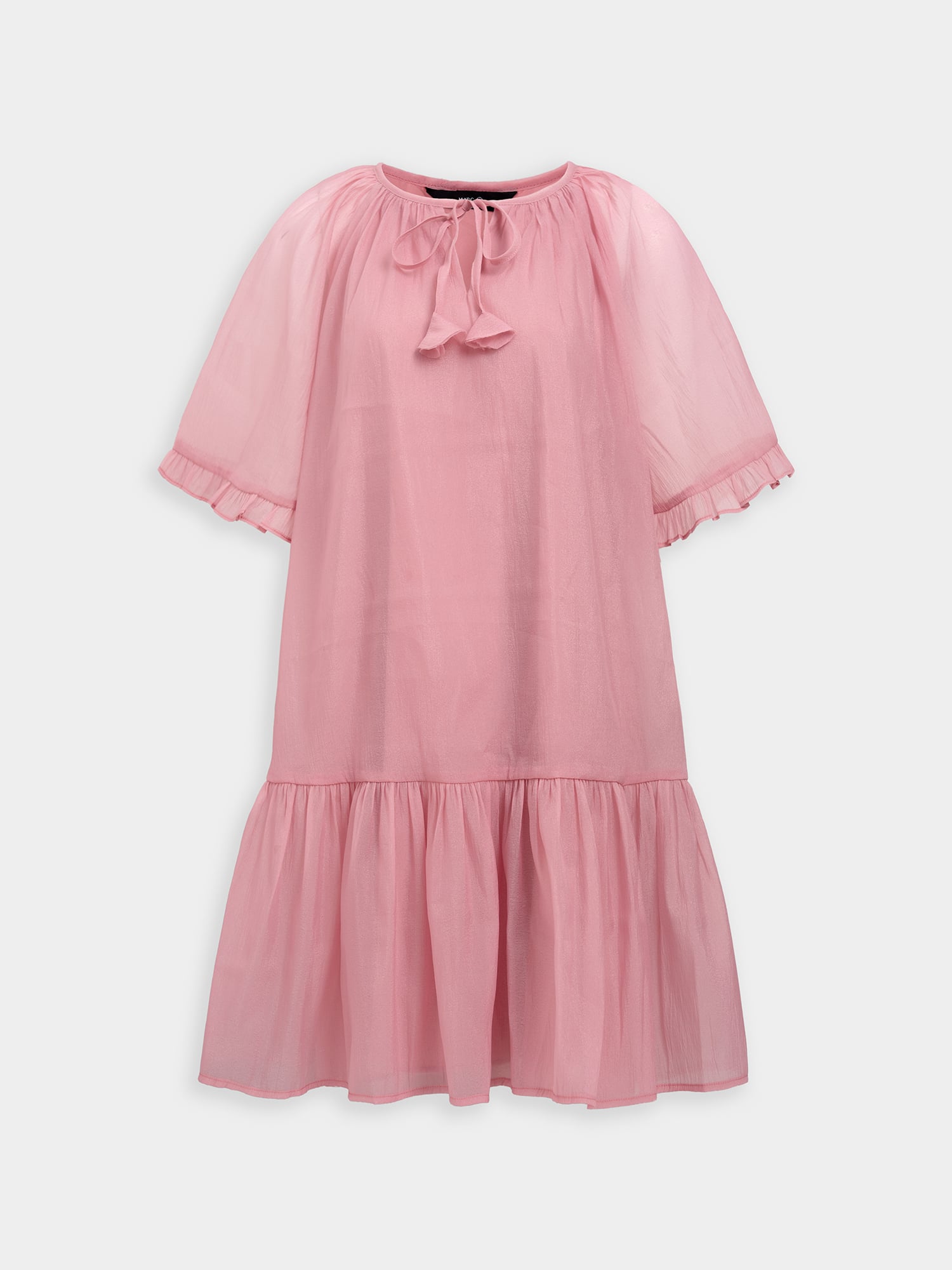 Đầm form rộng phối bèo thắt nơ