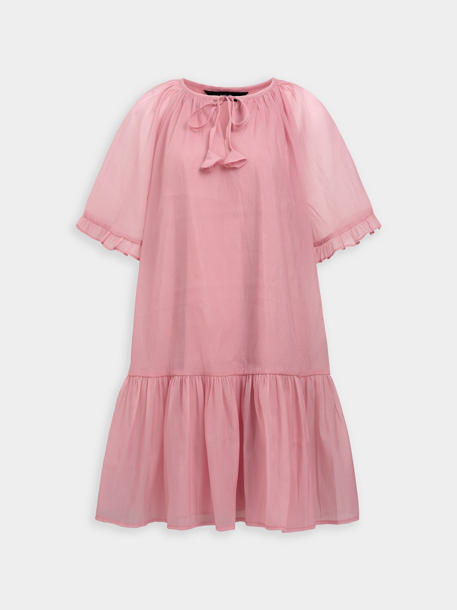  Đầm form rộng phối bèo thắt nơ 