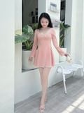  Đầm mini thun tay dài đính nơ 