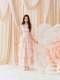  Đầm ren midi 4 tầng phối lụa 