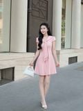  Đầm ngắn cổ áo thắt nơ 