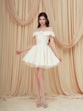  Đầm mini 2 dây trễ vai tùng xòe phối lưới 