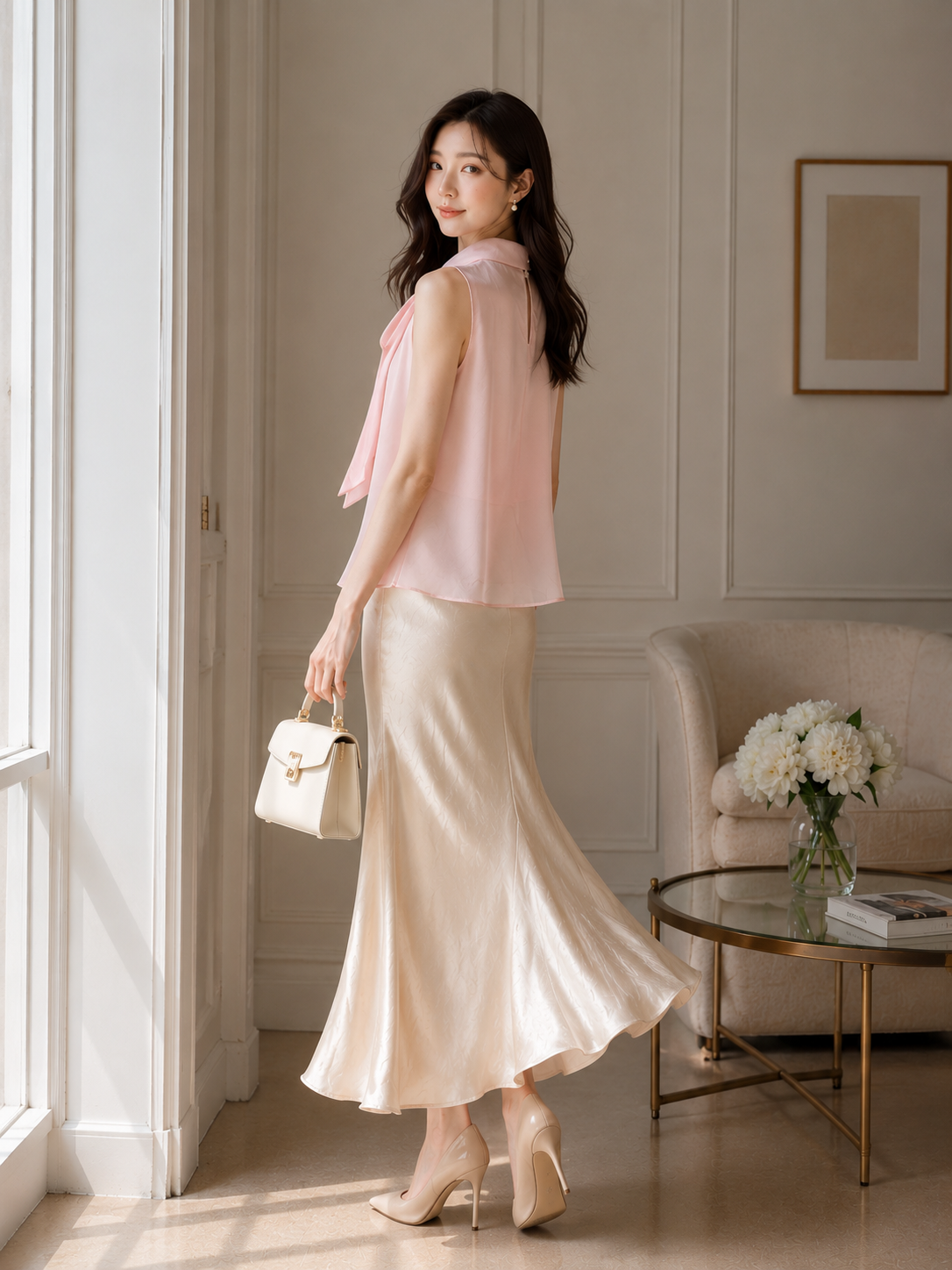  Áo kiểu voan cổ phối nơ 