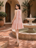  Đầm mini voan cổ yếm dáng xòe babydoll 