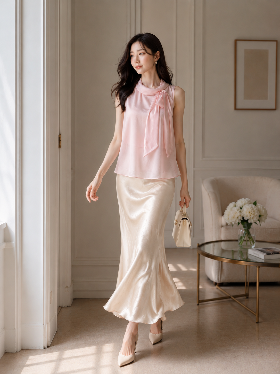 Áo kiểu voan cổ phối nơ 