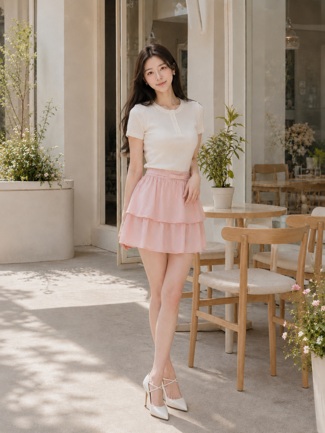 Chân váy mini hai tầng phối dây lưng nơ