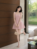  Đầm mini hai dây xòe phối dây kéo kim loại 