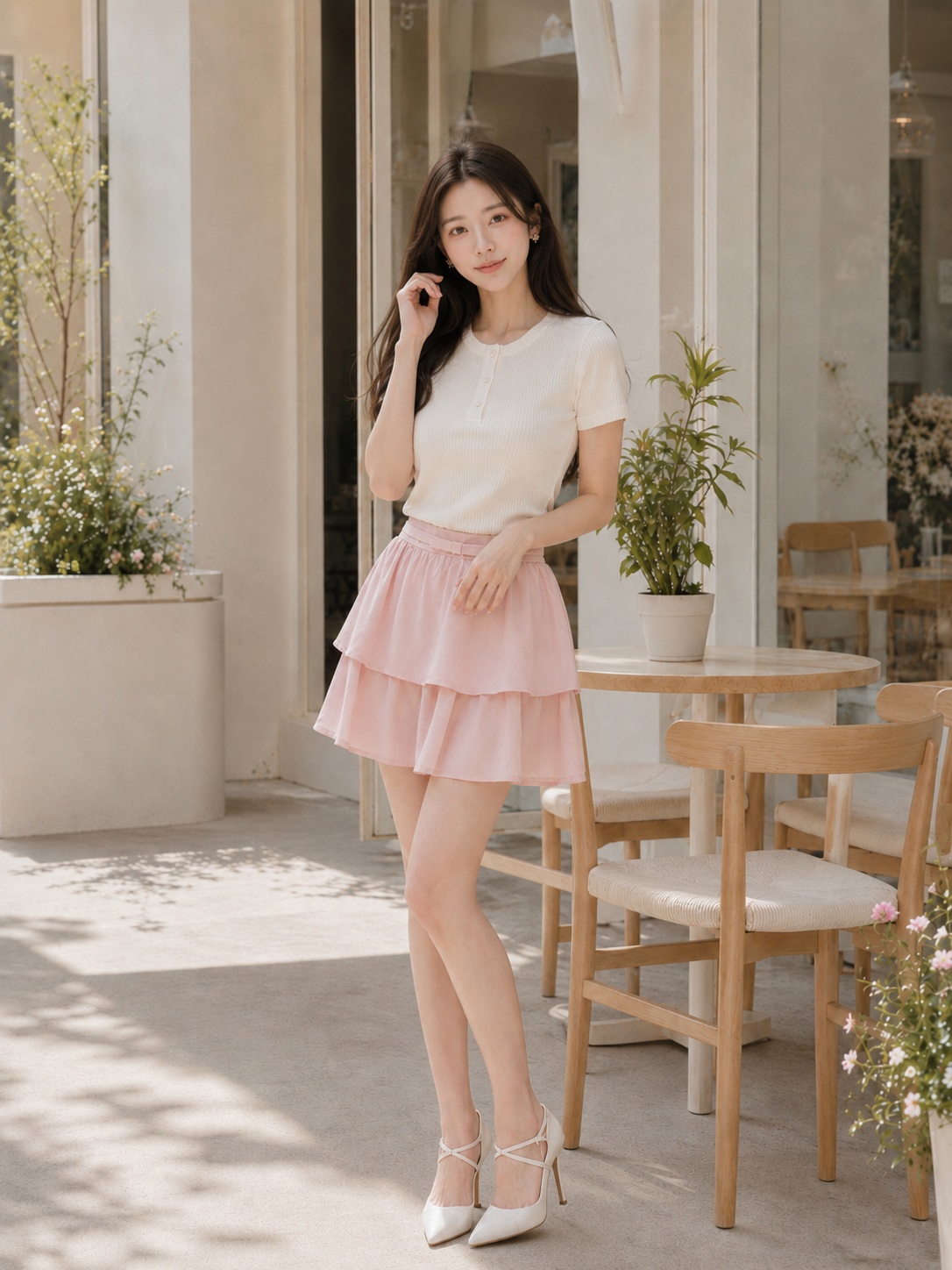 Chân váy mini hai tầng phối dây lưng nơ