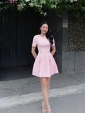  Đầm mini xoè phối dây nơ 