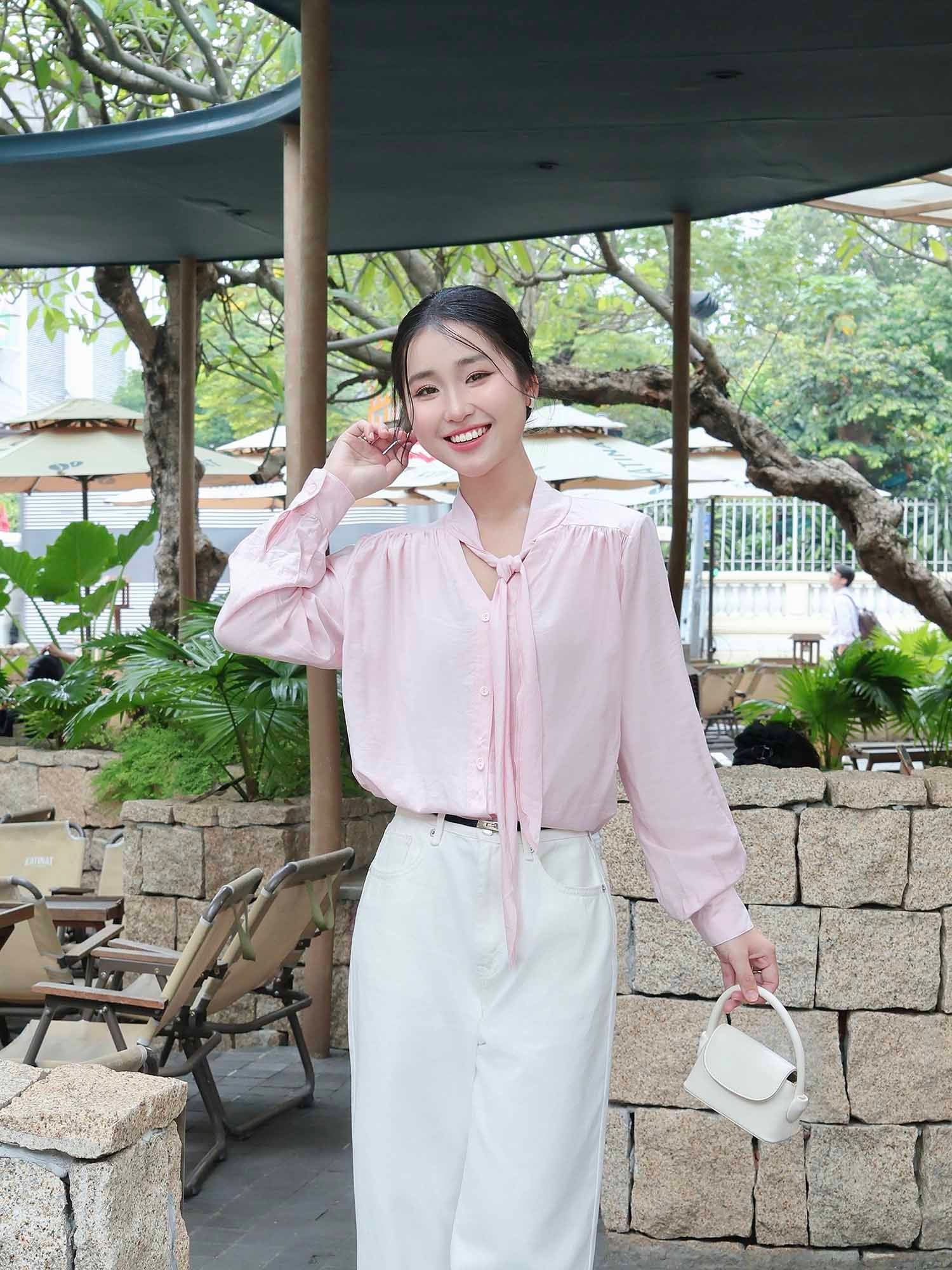  Áo sơ mi cổ tim thắt nơ 