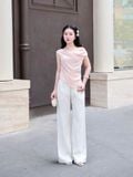  Áo lệch vai cổ đổ phối ren 