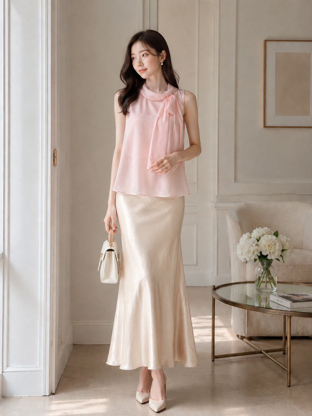 Áo kiểu voan cổ phối nơ