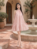  Đầm mini voan cổ yếm dáng xòe babydoll 