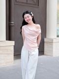  Áo lệch vai cổ đổ phối ren 