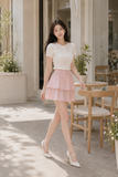  Chân váy mini hai tầng phối dây lưng nơ 