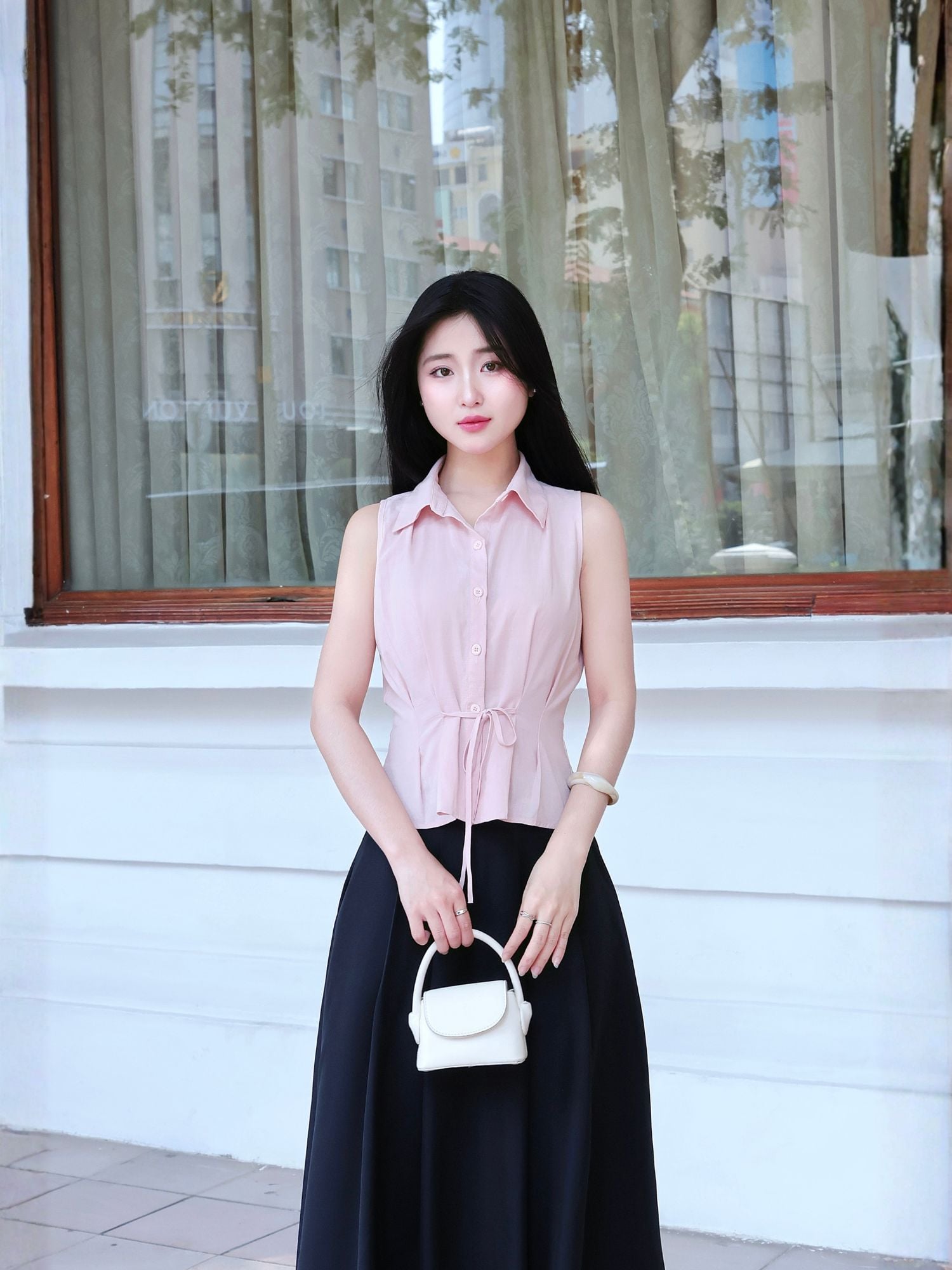 Áo linen sát nách chiết ly eo