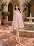  Đầm mini voan cổ yếm dáng xòe babydoll 
