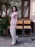  Áo xô thêu dáng peplum 