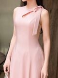  Đầm midi sát nách khoét cổ phối nơ 