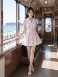  Đầm mini sọc xếp ly xoè 