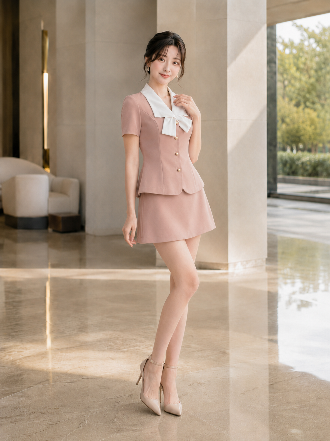  Áo kiểu peplum phối cổ nơ lụa 