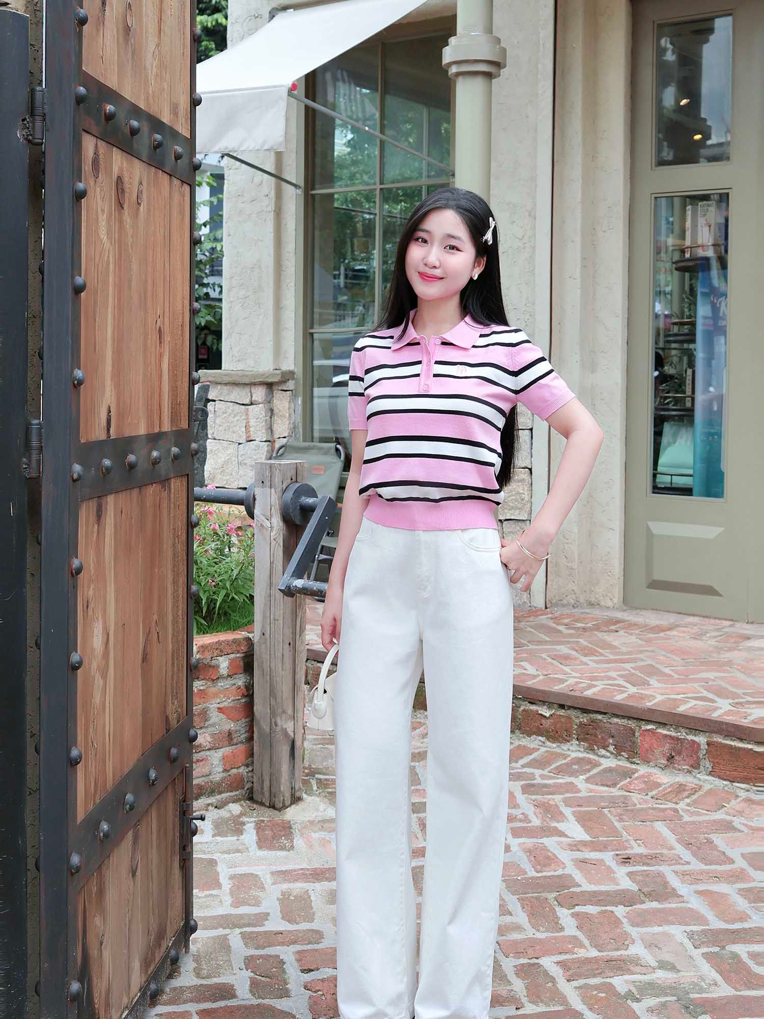  Áo polo sọc dệt kim 