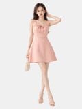  Đầm mini linen cổ xếp nhún không tay 
