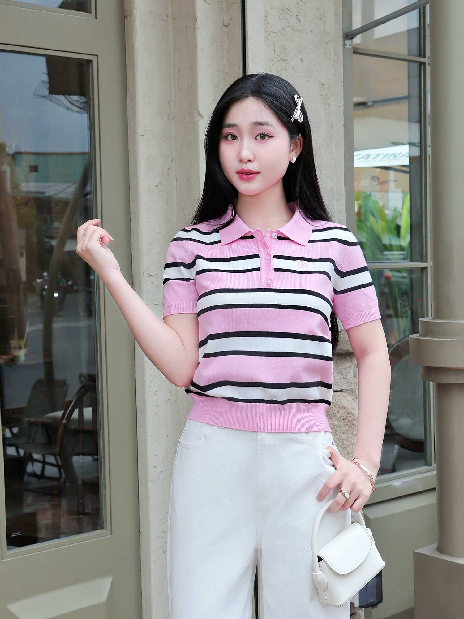 Áo polo sọc dệt kim