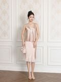  Chân váy midi lụa phối ren lai 