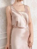  Chân váy midi lụa phối ren lai 