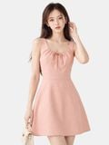  Đầm mini linen cổ xếp nhún không tay 