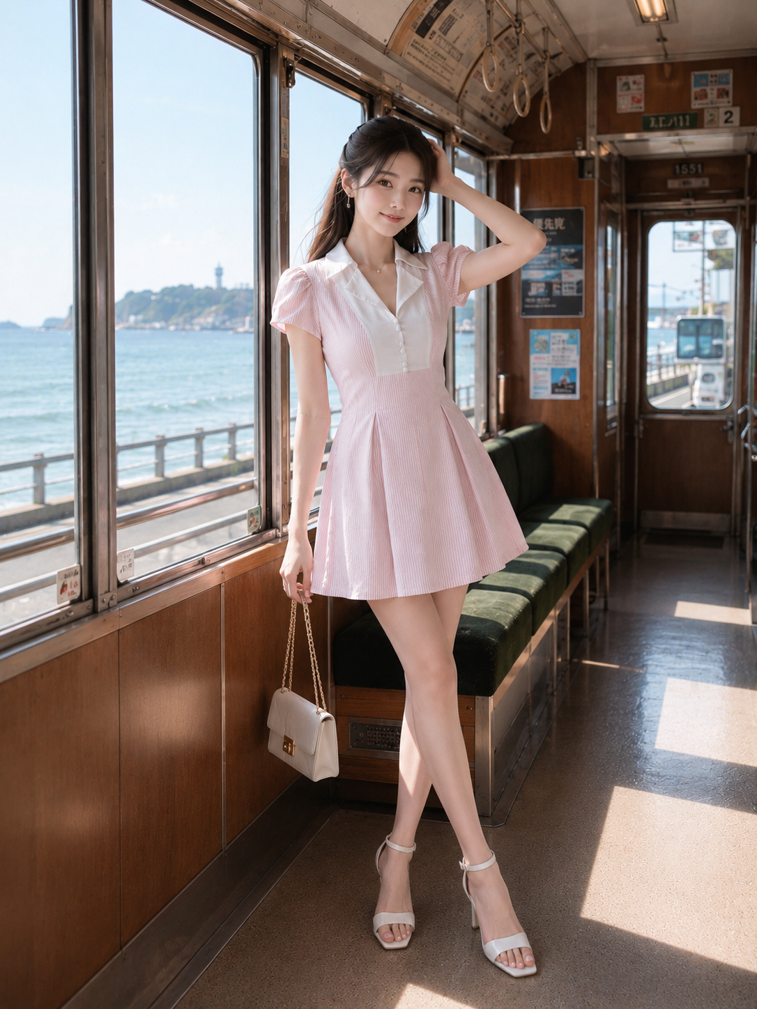  Đầm mini sọc xếp ly xoè 