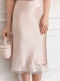  Chân váy midi lụa phối ren lai 