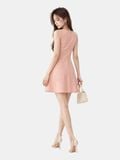  Đầm mini linen cổ xếp nhún không tay 