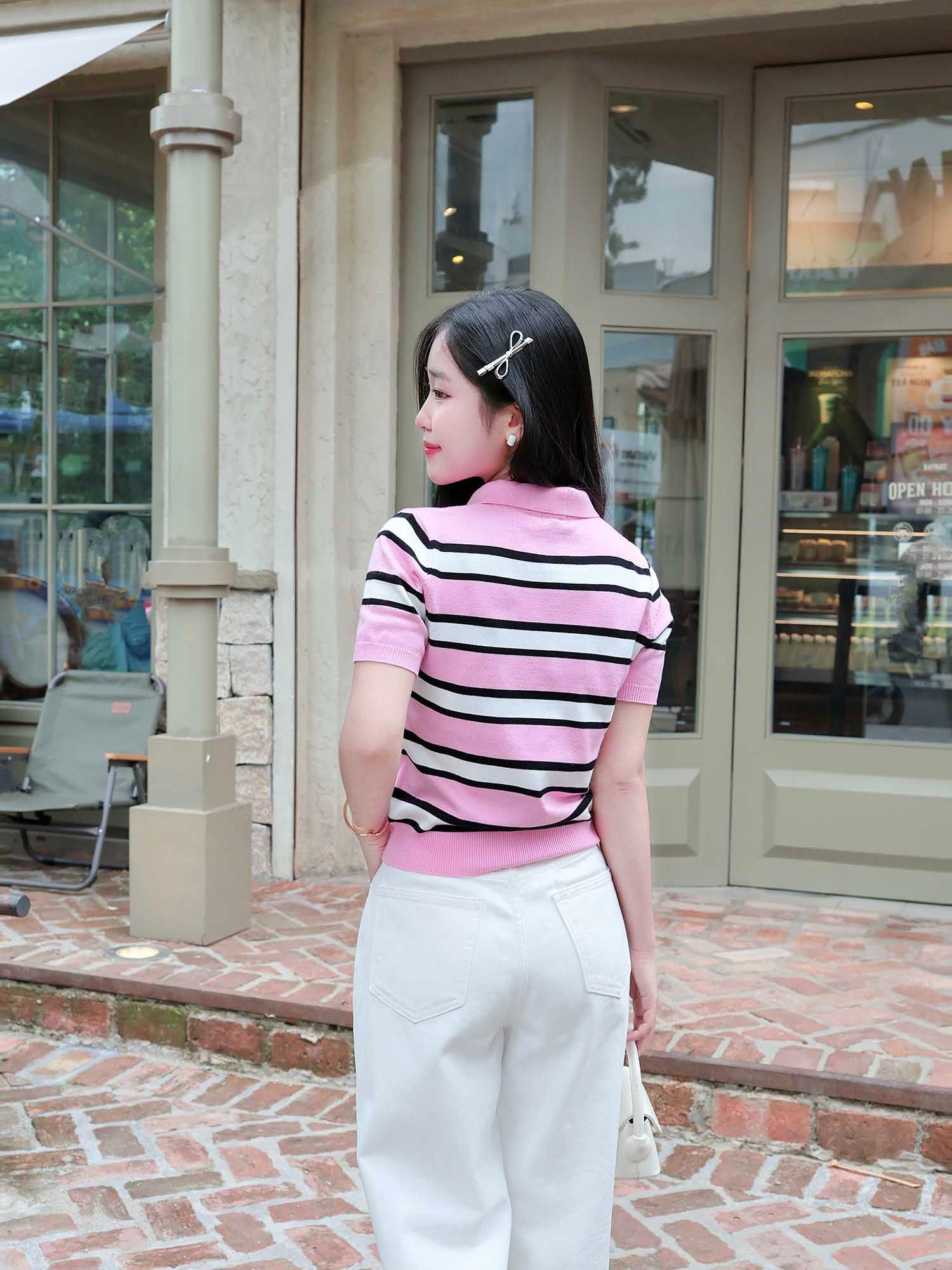  Áo polo sọc dệt kim 