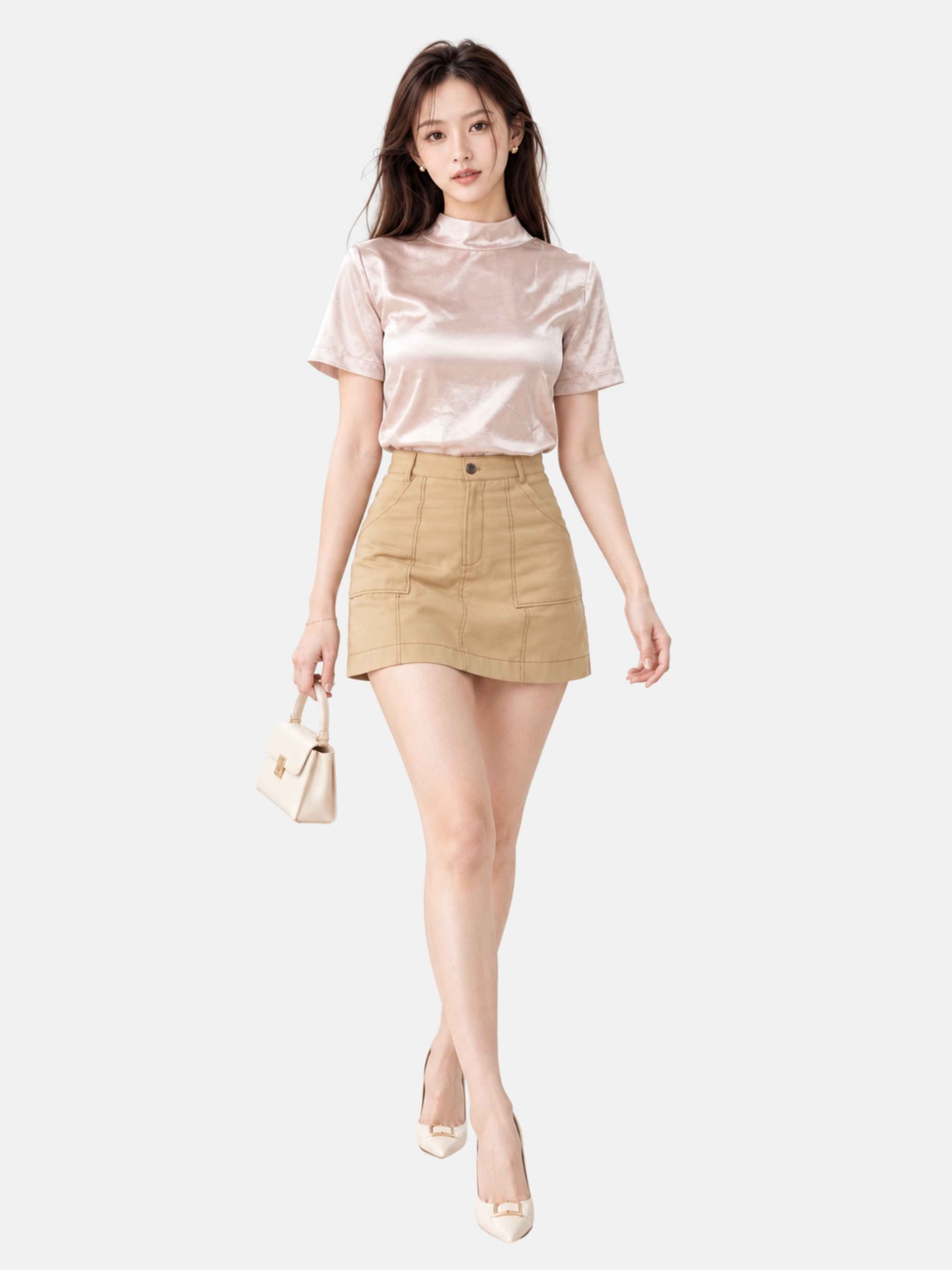 Áo lụa tay ngắn cổ lọ có dây nơ sau lưng
