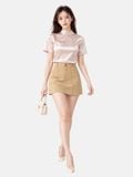  Áo lụa tay ngắn cổ lọ có dây nơ sau lưng 
