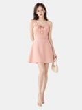  Đầm mini linen cổ xếp nhún không tay 