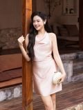  Đầm mini lụa cổ đổ dáng A 