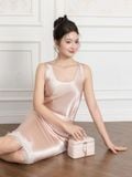  Chân váy midi lụa phối ren lai 