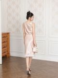  Chân váy midi lụa phối ren lai 