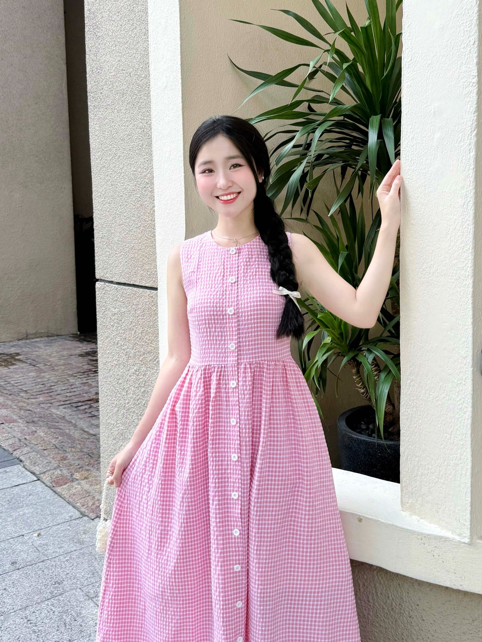 Đầm dài caro cơ bản