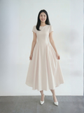  Đầm midi sọc nhún tùng 