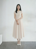  Đầm midi sọc nhún tùng 