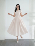  Đầm midi sọc nhún tùng 