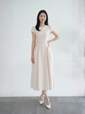  Đầm midi sọc nhún tùng 