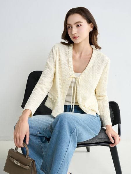  Áo khoác ren lớp nắp túi 