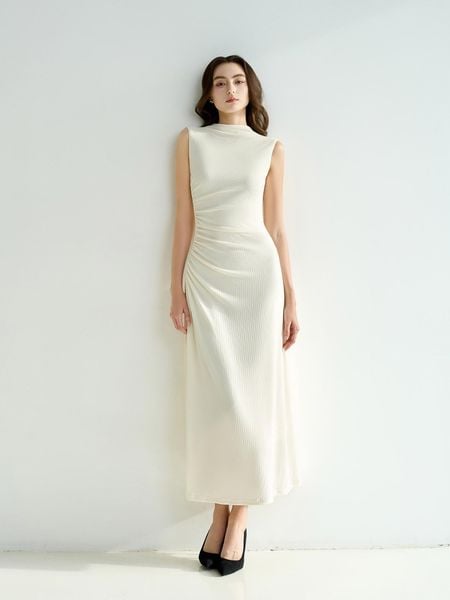  Đầm dài sát nách nhún sườn cách điệu 